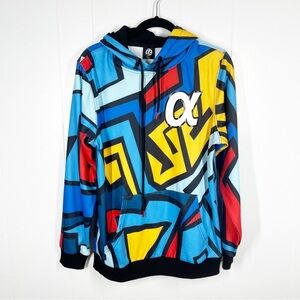 NEW Alpharad Blue Allover Graphic Print Long Sleeve Hoodie Small
